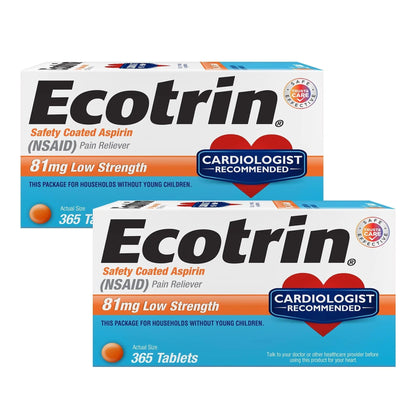 Ecotrin Low Strength Safety Coated Aspirin | NSAID | 81mg | 365 Tablets (2 Pack) - PrimeBioHealth - canada supplements