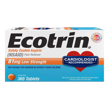 Ecotrin Low Strength Safety Coated Aspirin | NSAID | 81mg | 365 Tablets - PrimeBioHealth - canada supplements