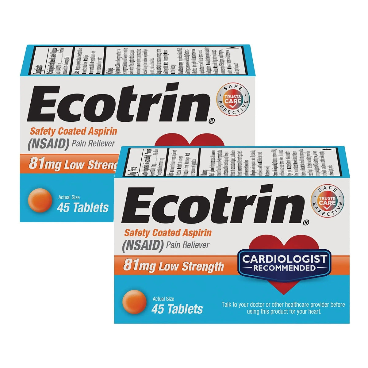 Ecotrin Low Strength Safety Coated Aspirin, NSAID 81mg, 45 count (2 Pack) - PrimeBioHealth - canada supplements