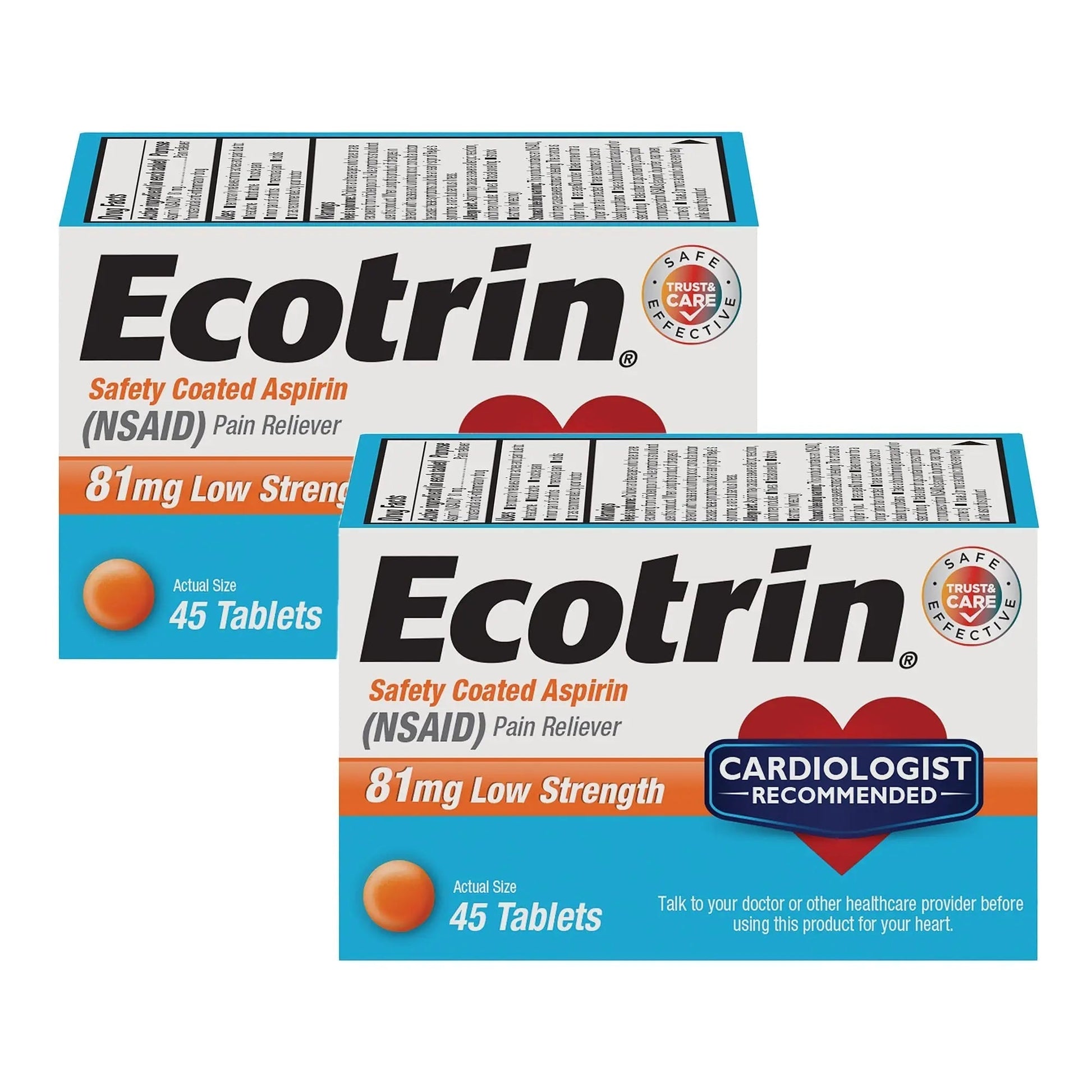 Ecotrin Low Strength Safety Coated Aspirin, NSAID 81mg, 45 count (2 Pack) - PrimeBioHealth - canada supplements