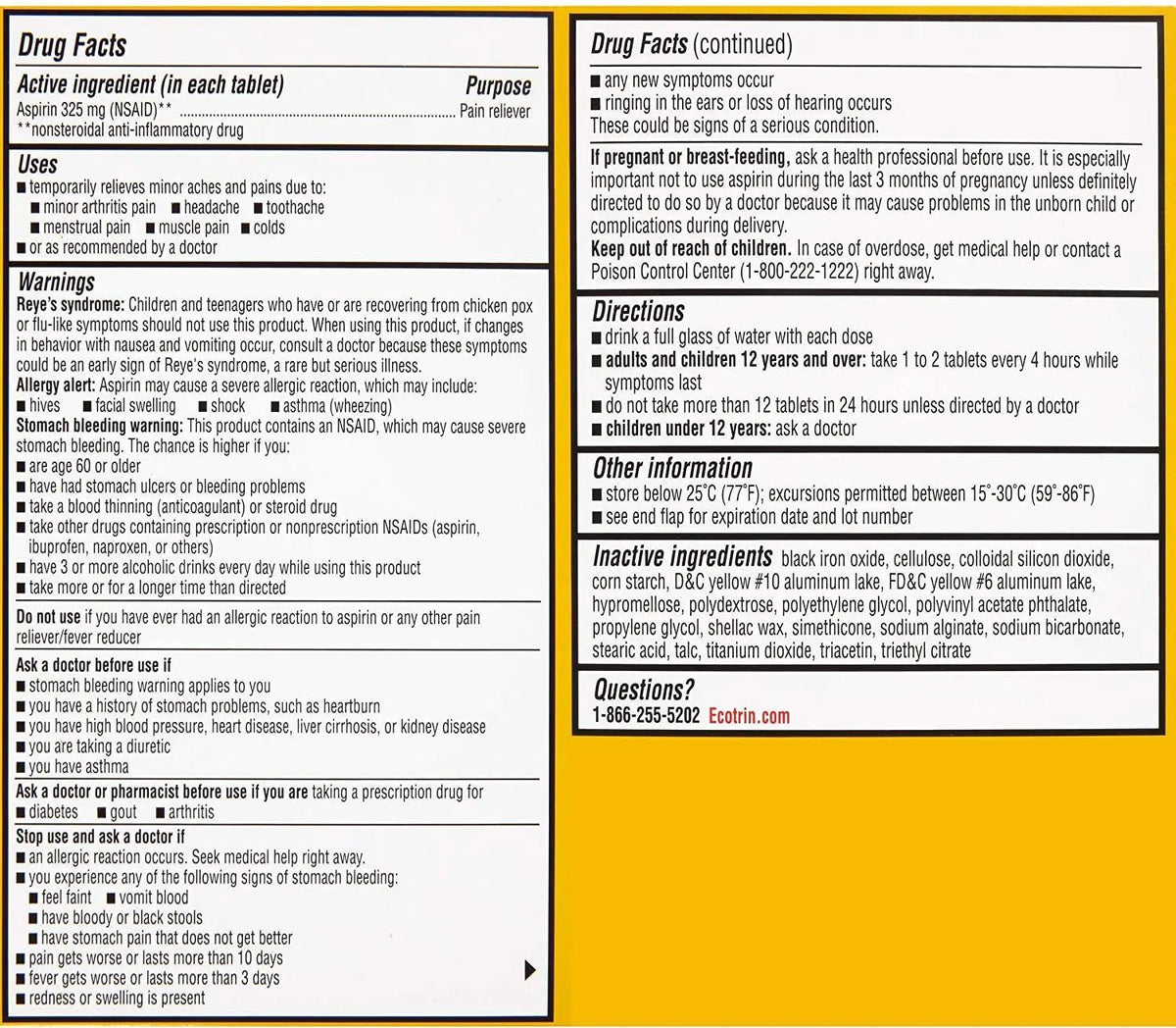 Ecotrin Regular Strength Safety Coated Aspirin | Arthritis Pain | 300 Tablets (2 Pack) - PrimeBioHealth - canada supplements