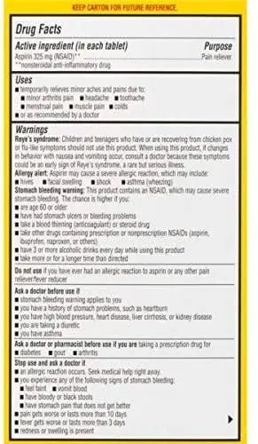Ecotrin Regular Strength Safety Coated Aspirin | Arthritis Pain | 300 Tablets (2 Pack) - PrimeBioHealth - canada supplements