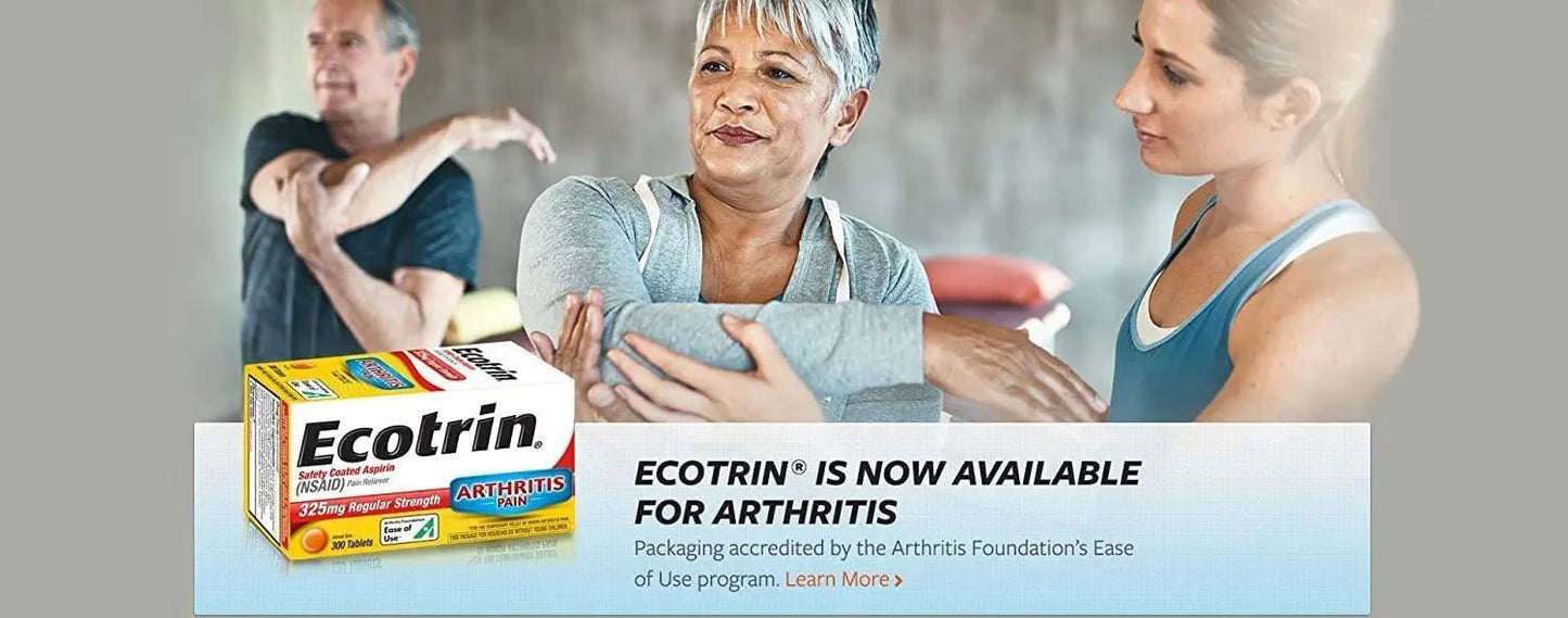 Ecotrin Regular Strength Safety Coated Aspirin | Arthritis Pain | 300 Tablets (2 Pack) - PrimeBioHealth - canada supplements