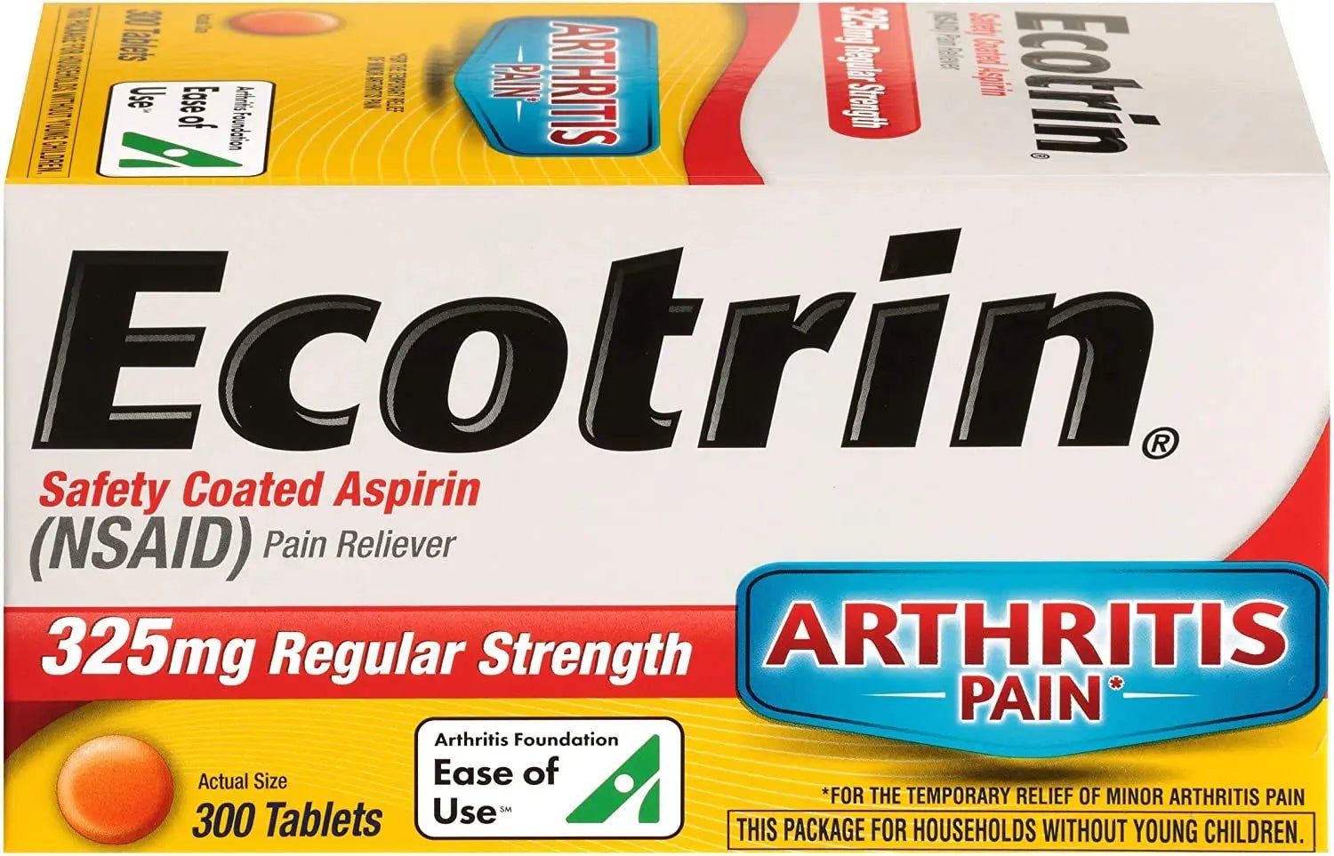 Ecotrin Regular Strength Safety Coated Aspirin | Arthritis Pain | 300 Tablets (2 Pack) - PrimeBioHealth - canada supplements