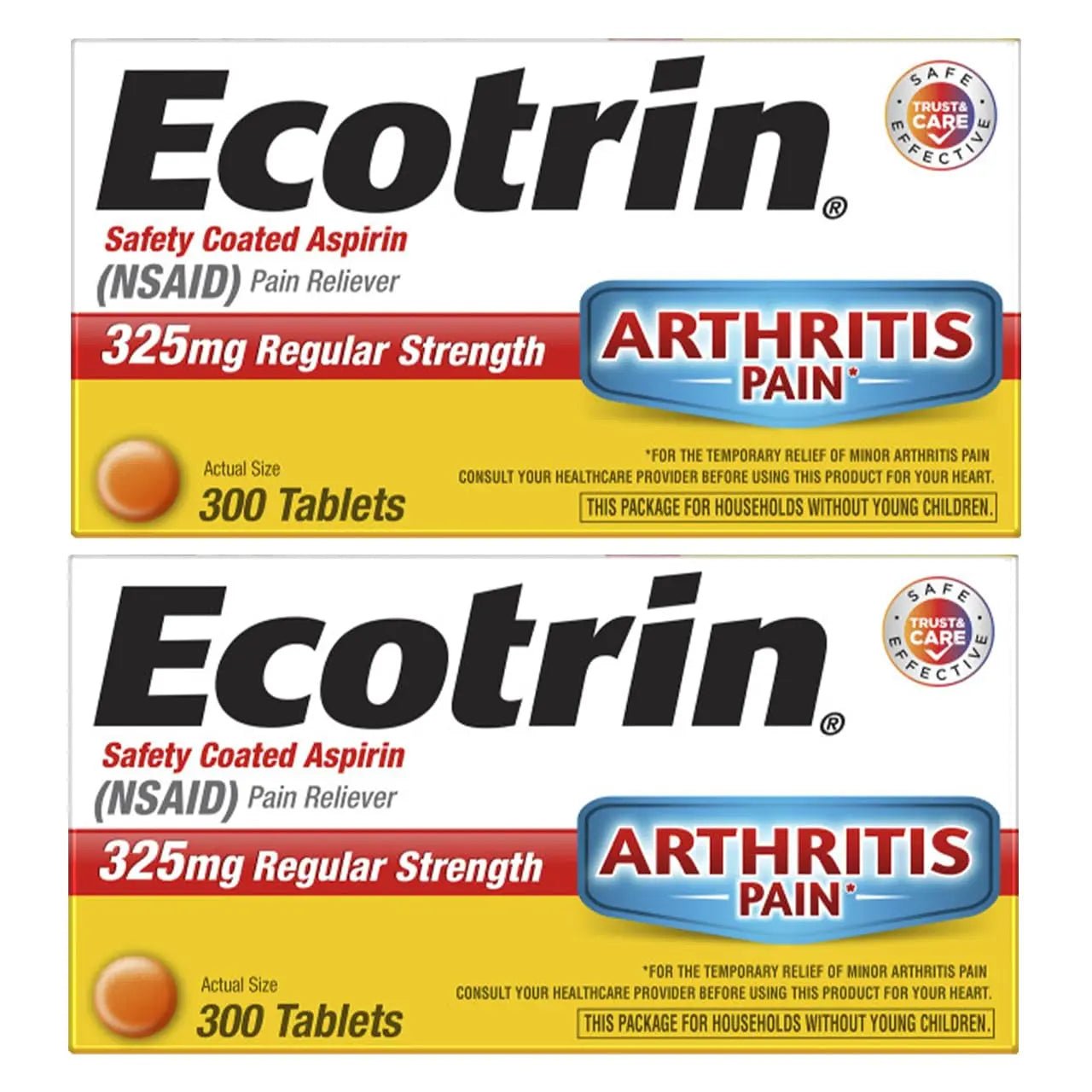 Ecotrin Regular Strength Safety Coated Aspirin | Arthritis Pain | 300 Tablets (2 Pack) - PrimeBioHealth - canada supplements