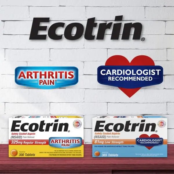 Ecotrin Regular Strength Safety Coated Aspirin | Arthritis Pain | 300 Tablets (2 Pack) - PrimeBioHealth - canada supplements