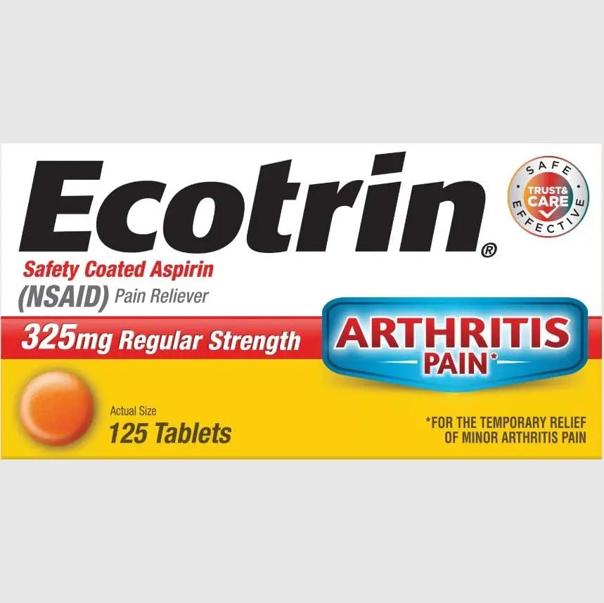 Ecotrin Safety Coated Aspirin Arthritis Pain Reliever Tablets, Regular Strength, NSAID 325 mg, 125 ct (Pack of 2) - PrimeBioHealth - canada supplements