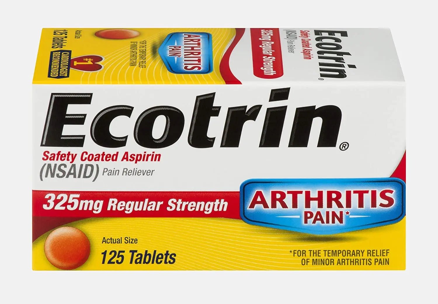 Ecotrin Safety Coated Aspirin Arthritis Pain Reliever Tablets, Regular Strength, NSAID 325 mg, 125 ct (Pack of 2) - PrimeBioHealth - canada supplements