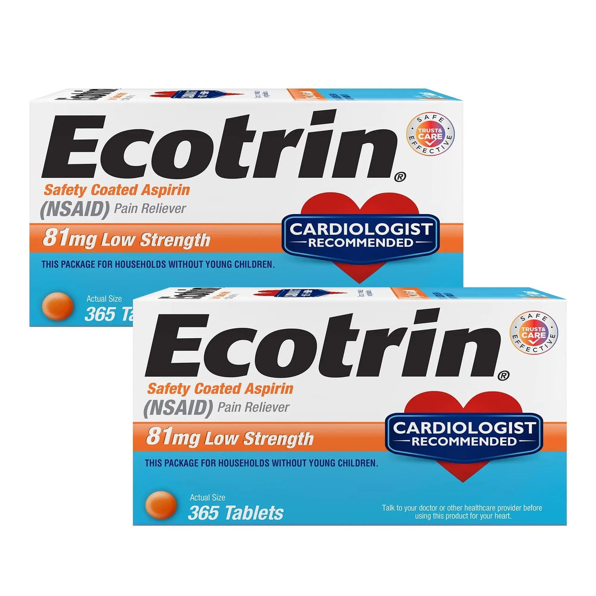 Ecotrin Safety Coated Aspirin Pain Reliever Tablets, Low Strength, NSAID 81mg, 365 ct (Pack of 2) - PrimeBioHealth - canada supplements