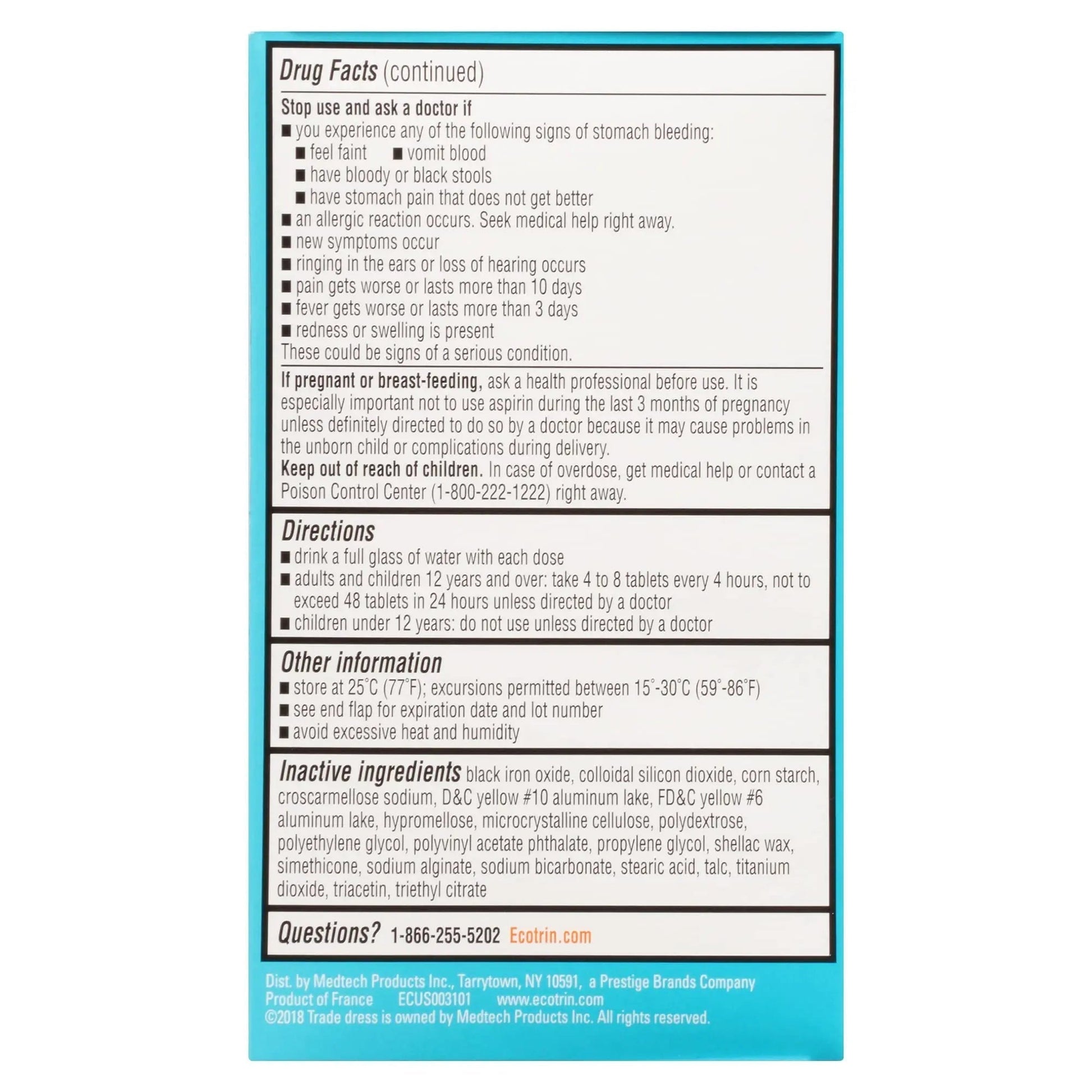 Ecotrin Safety Coated Aspirin Pain Reliever Tablets, Low Strength, NSAID 81mg, 365 ct (Pack of 2) - PrimeBioHealth - canada supplements