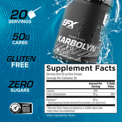 EFX Sports Karbolyn Fuel | Fast-Absorbing Carbohydrate Powder | Carb Load, Sustained Energy, Quick Recovery | Stimulant Free | 20 Servings (Neutral) - PrimeBioHealth - canada supplements