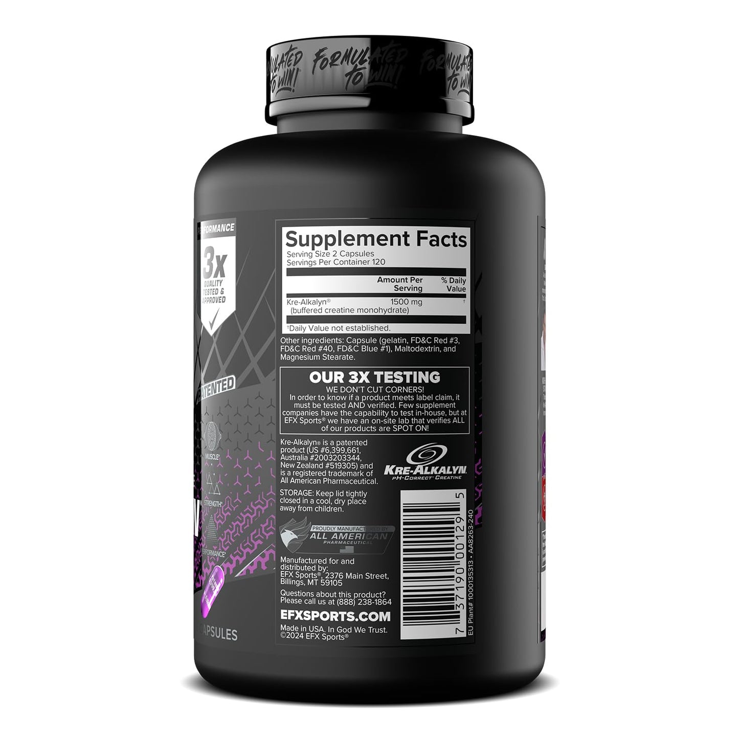 EFX Sports Kre-Alkalyn EFX | pH Correct Creatine Monohydrate Pill Supplement | Strength, Muscle Growth & Performance | 120 Servings, 240 Capsules - PrimeBioHealth - canada supplements