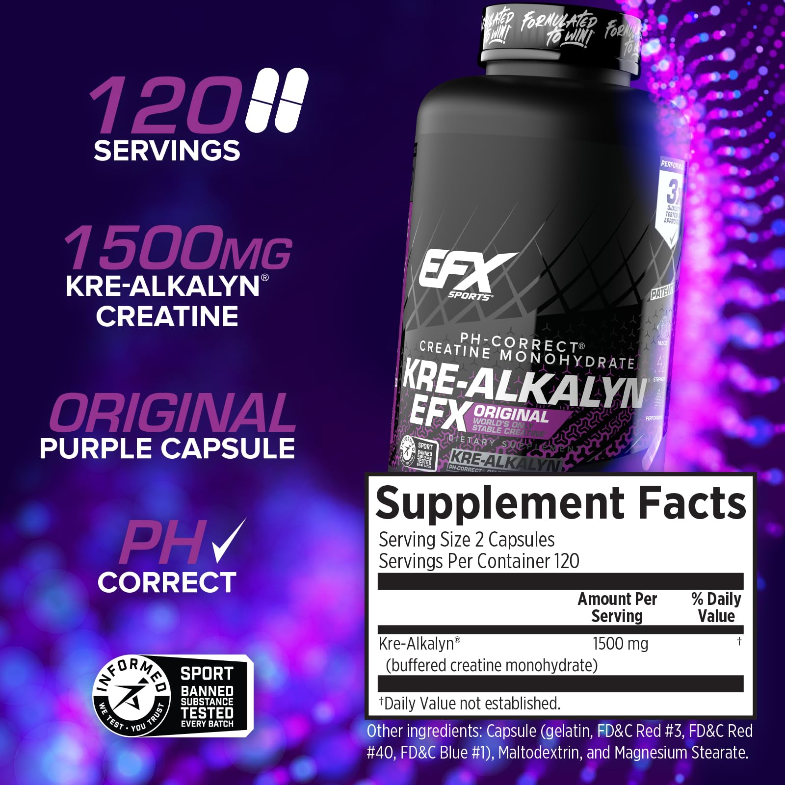 EFX Sports Kre-Alkalyn EFX | pH Correct Creatine Monohydrate Pill Supplement | Strength, Muscle Growth & Performance | 120 Servings, 240 Capsules - PrimeBioHealth - canada supplements