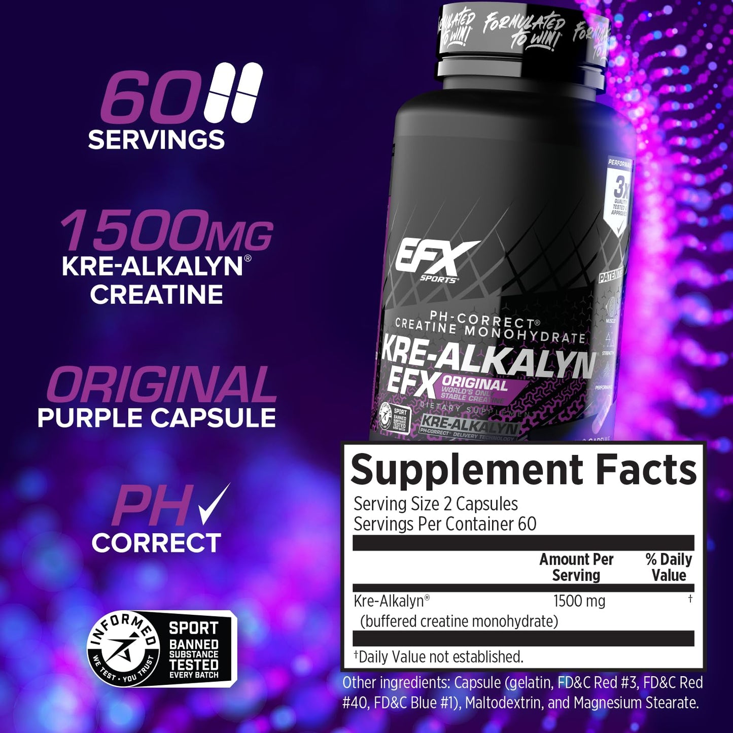 EFX Sports Kre-Alkalyn EFX | pH Correct Creatine Monohydrate Pill Supplement | Strength, Muscle Growth & Performance - PrimeBioHealth - canada supplements