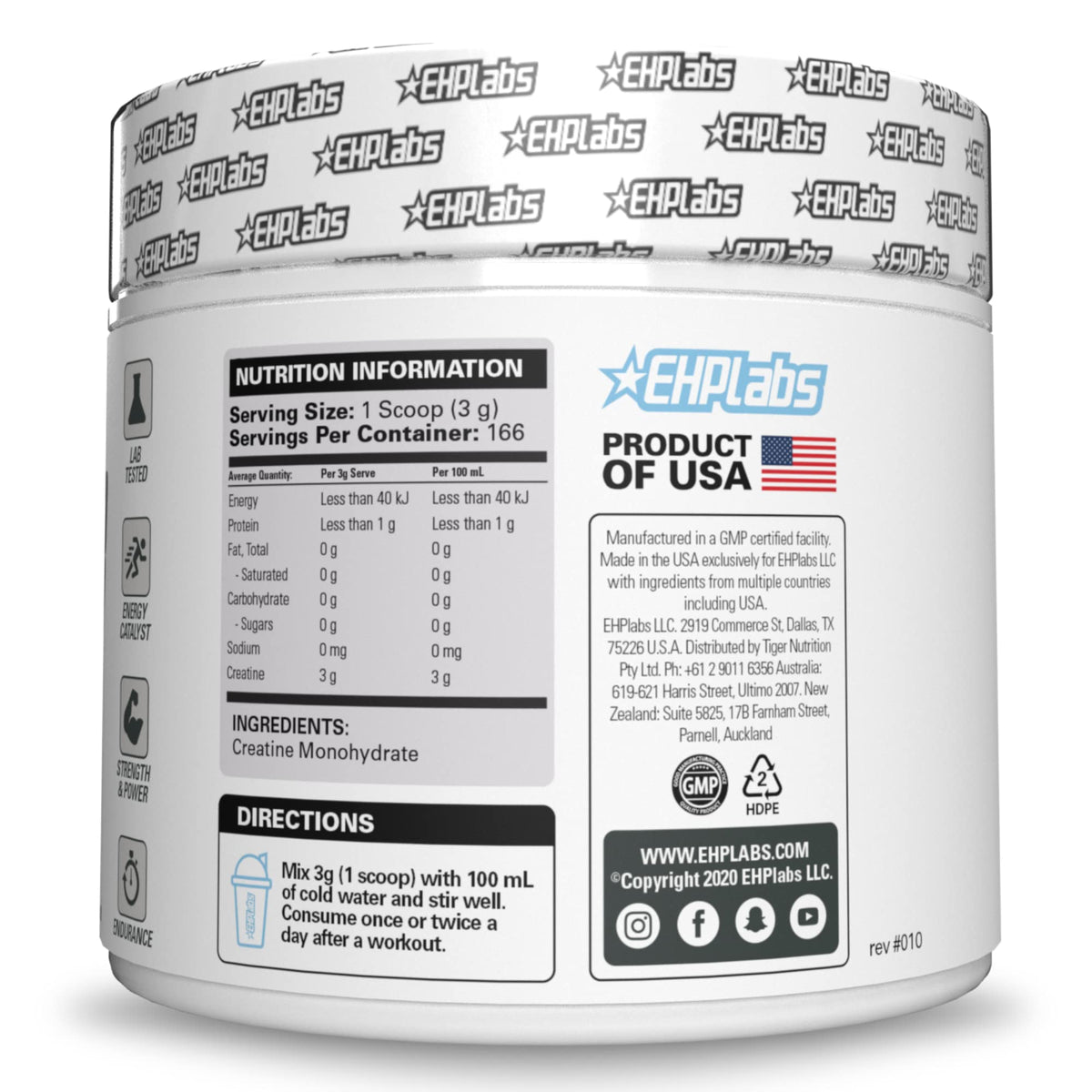 EHP Labs CREA-8 Micronized Creatine Monohydrate Powder - Unflavored Creatine Powder for Muscle Growth, Increased Strength, Enhanced Energy Output - PrimeBioHealth - canada supplements