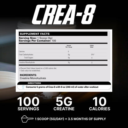 EHP Labs CREA-8 Micronized Creatine Monohydrate Powder - Unflavored Creatine Powder for Muscle Growth, Increased Strength, Enhanced Energy Output - PrimeBioHealth - canada supplements