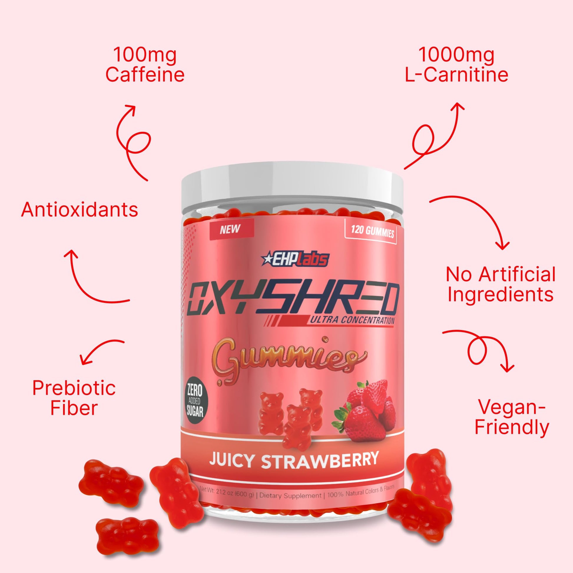 EHP Labs OxyShred Gummies - Pre Workout Gummies & Energy Chews with 100mg Caffeine, L-Carnitine for Thermo & Metabolic Support, All Natural Energy Boost - PrimeBioHealth - canada supplements