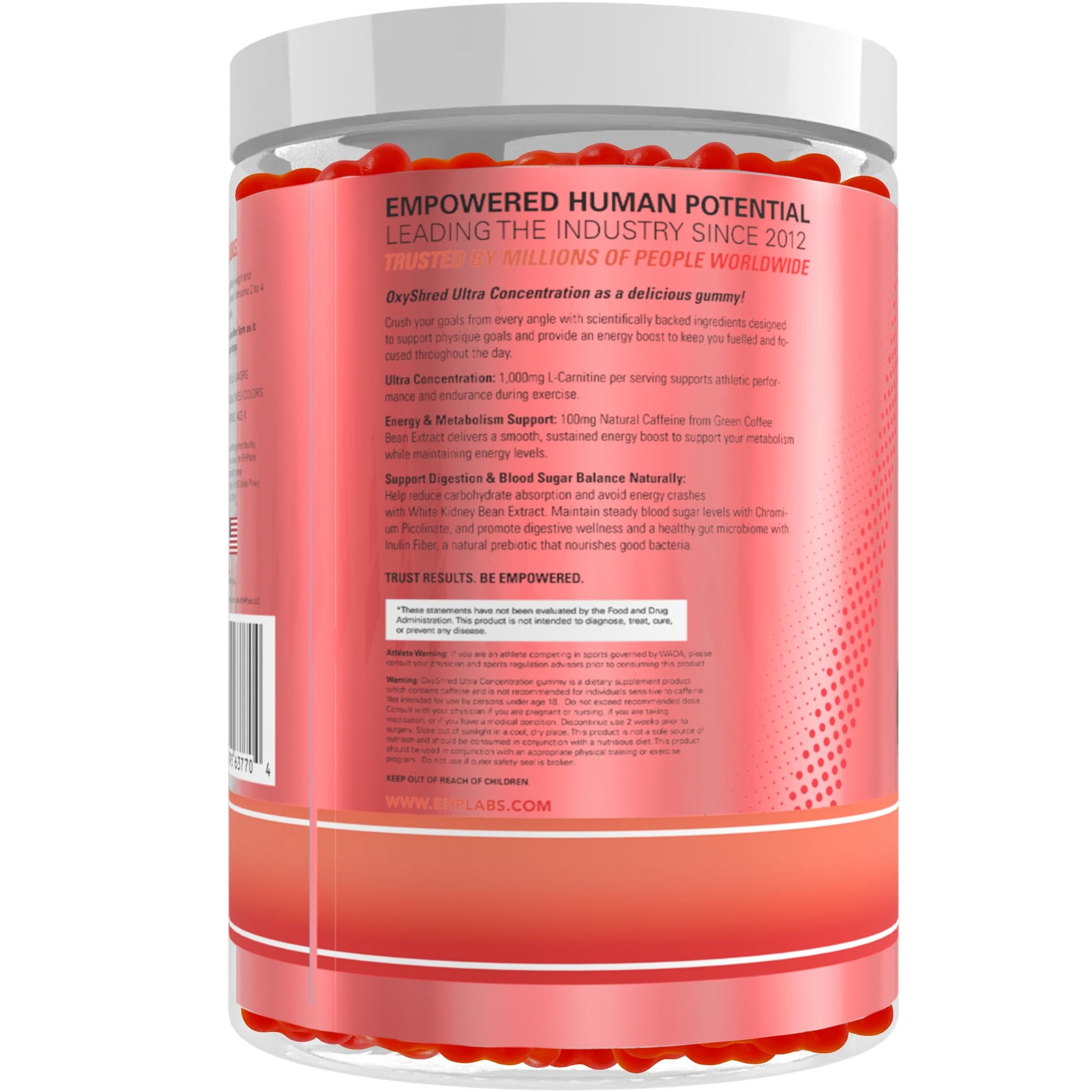 EHP Labs OxyShred Gummies - Pre Workout Gummies & Energy Chews with 100mg Caffeine, L-Carnitine for Thermo & Metabolic Support, All Natural Energy Boost - PrimeBioHealth - canada supplements
