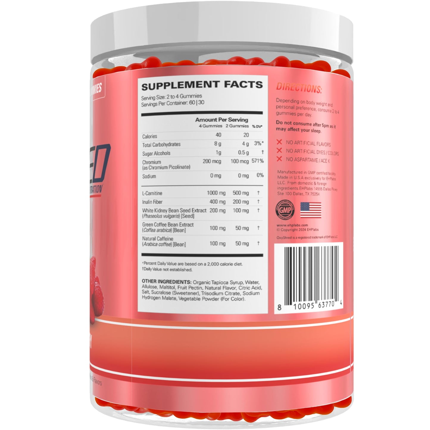 EHP Labs OxyShred Gummies - Pre Workout Gummies & Energy Chews with 100mg Caffeine, L-Carnitine for Thermo & Metabolic Support, All Natural Energy Boost - PrimeBioHealth - canada supplements