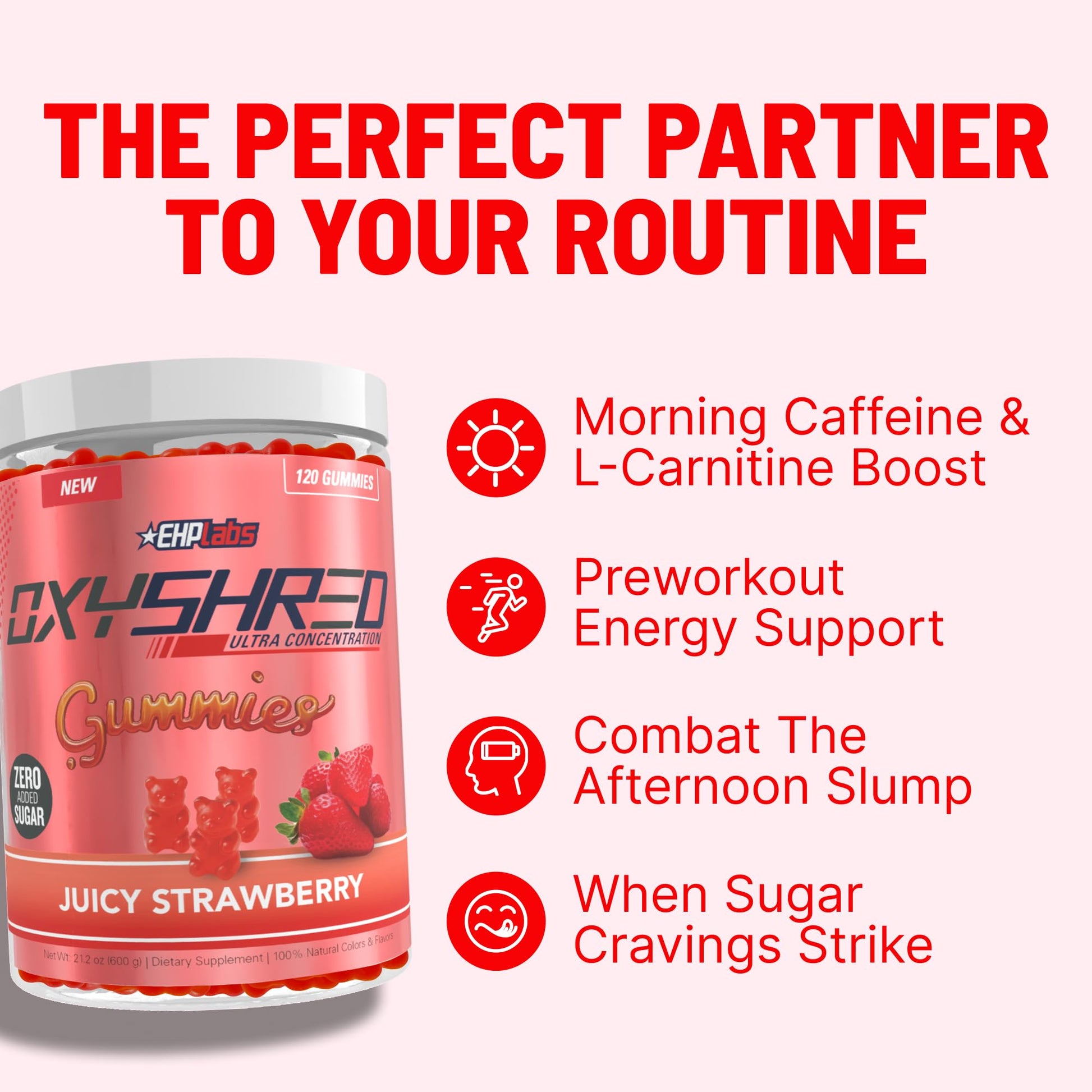 EHP Labs OxyShred Gummies - Pre Workout Gummies & Energy Chews with 100mg Caffeine, L-Carnitine for Thermo & Metabolic Support, All Natural Energy Boost - PrimeBioHealth - canada supplements