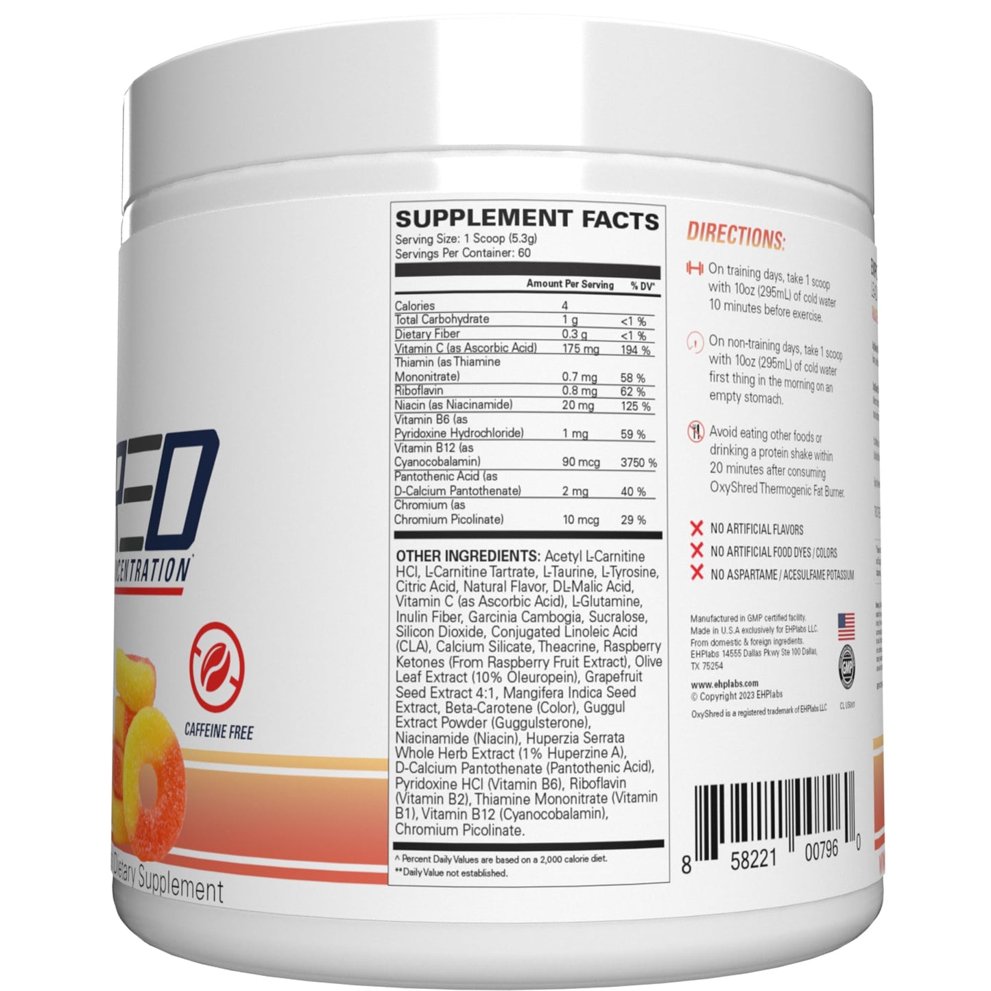 EHP Labs OxyShred Non Stimulant Pre Workout Powder - Stim Free Pre Workout, Caffeine Free Preworkout for Men & Women with L Glutamine & Acetyl L Carnitine - Peach, 60 Servings - PrimeBioHealth - canada supplements