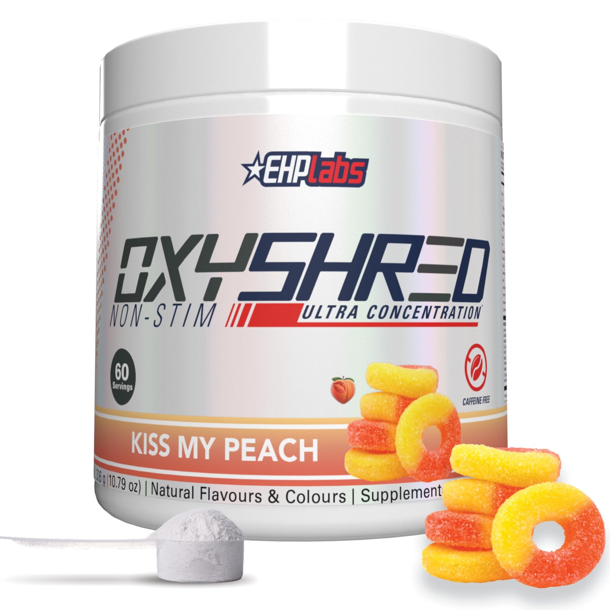 EHP Labs OxyShred Non Stimulant Pre Workout Powder - Stim Free Pre Workout, Caffeine Free Preworkout for Men & Women with L Glutamine & Acetyl L Carnitine - Peach, 60 Servings - PrimeBioHealth - canada supplements