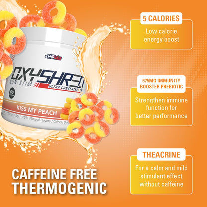 EHP Labs OxyShred Non Stimulant Pre Workout Powder - Stim Free Pre Workout, Caffeine Free Preworkout for Men & Women with L Glutamine & Acetyl L Carnitine - Peach, 60 Servings - PrimeBioHealth - canada supplements
