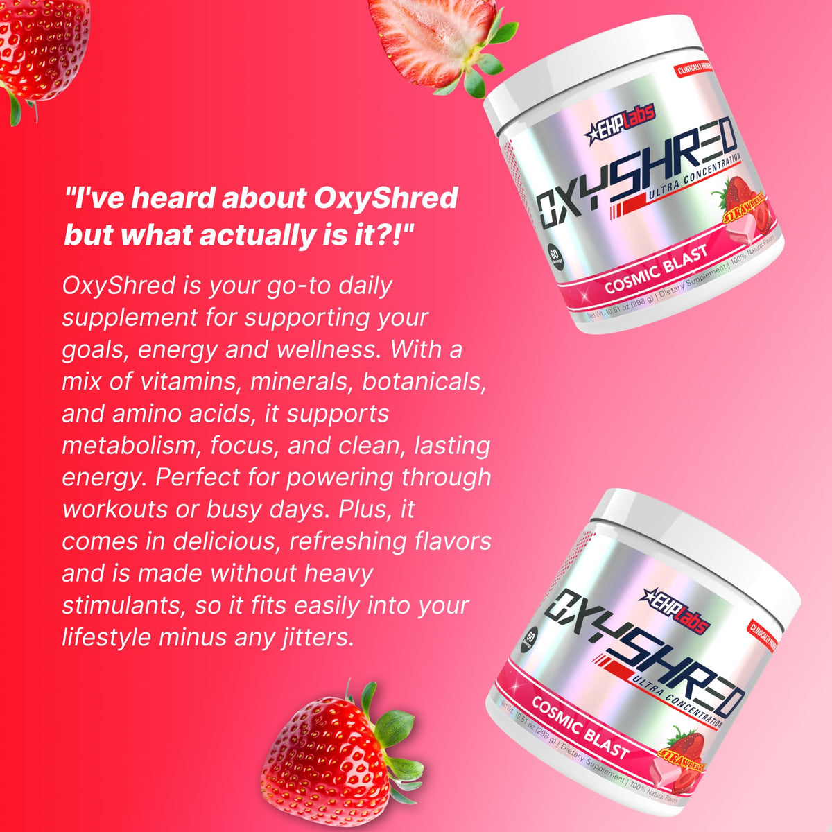 EHP Labs OxyShred Pre Workout Powder - Preworkout Powder with L Glutamine & Acetyl L Carnitine, Energy Boost Drink - Cosmic Blast, 60 Servings - PrimeBioHealth - canada supplements