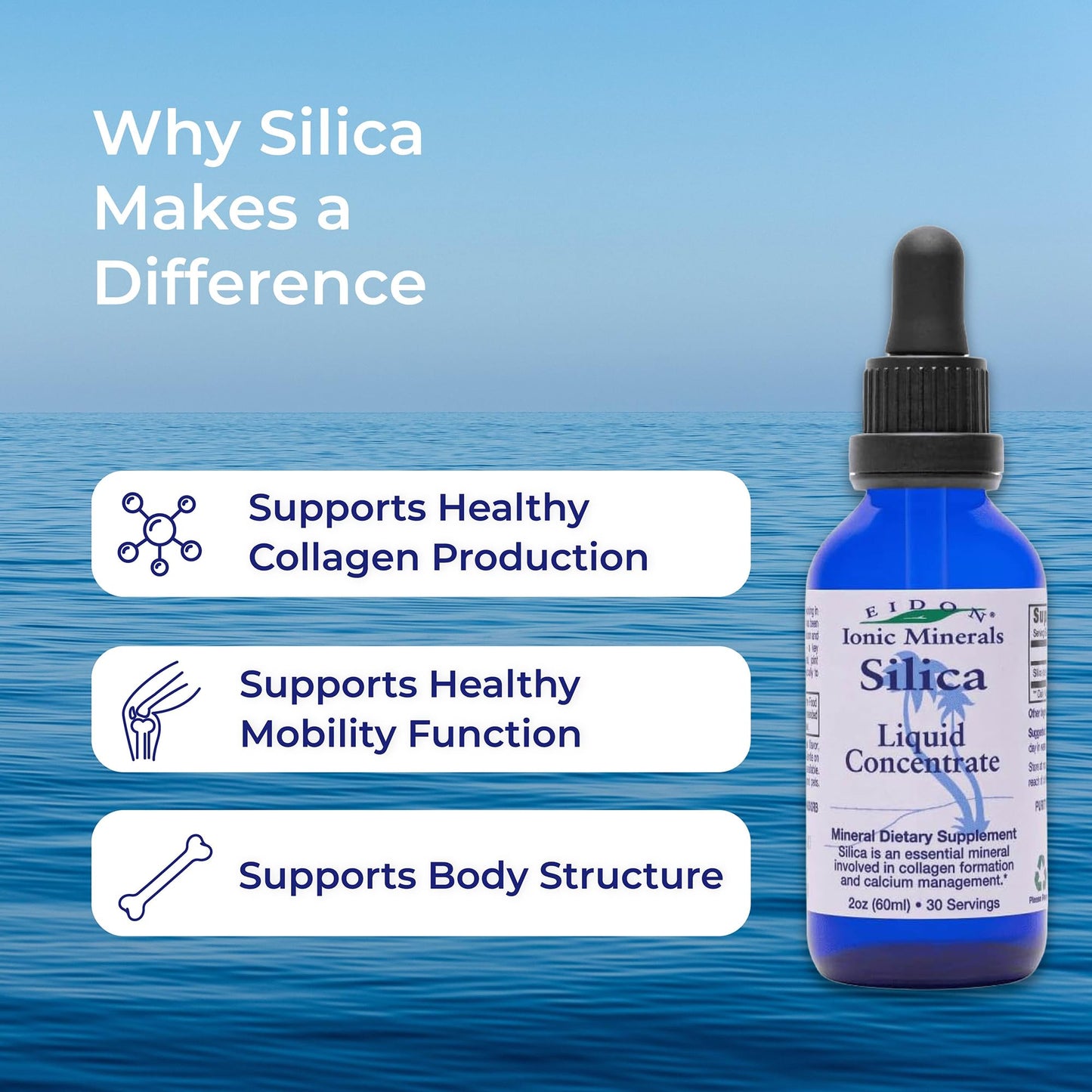 Eidon Liquid Silica Mineral Concentrate - Silica Supplement for Hair, Skin, and Nails, Supplement Drops to Support Collagen Production & Hair Loss - PrimeBioHealth - canada supplements