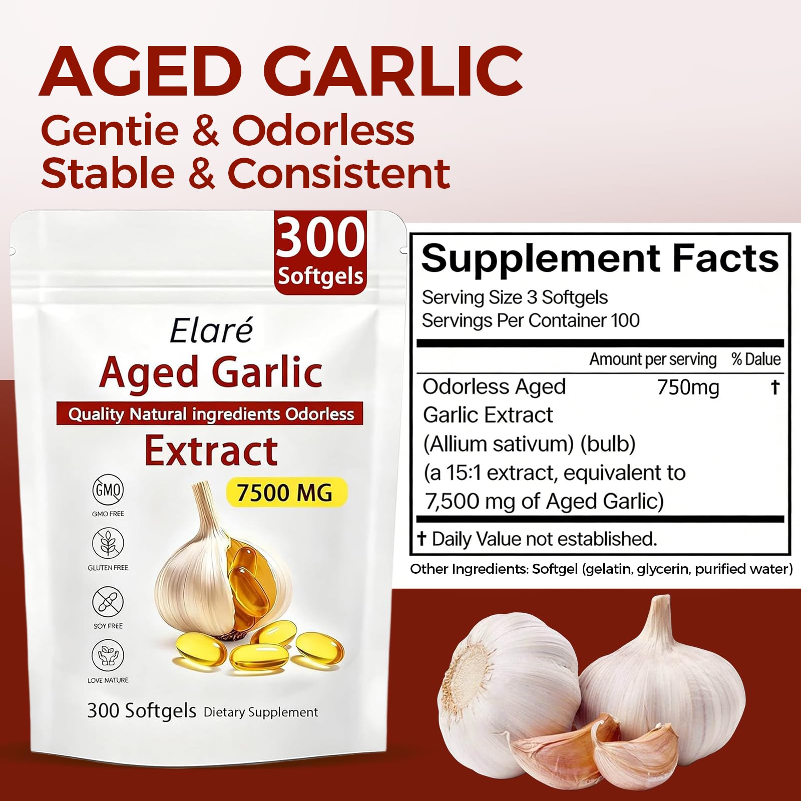 ELARE Aged Garlic Extract Capsules, Odorless Garlic 15:1 Extract Formula - 600 Count, Garlic Supplement, 2-Year Matured - PrimeBioHealth - canada supplements