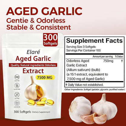 ELARE Aged Garlic Extract Capsules, Odorless Garlic 15:1 Extract Formula - 600 Count, Garlic Supplement, 2-Year Matured - PrimeBioHealth - canada supplements