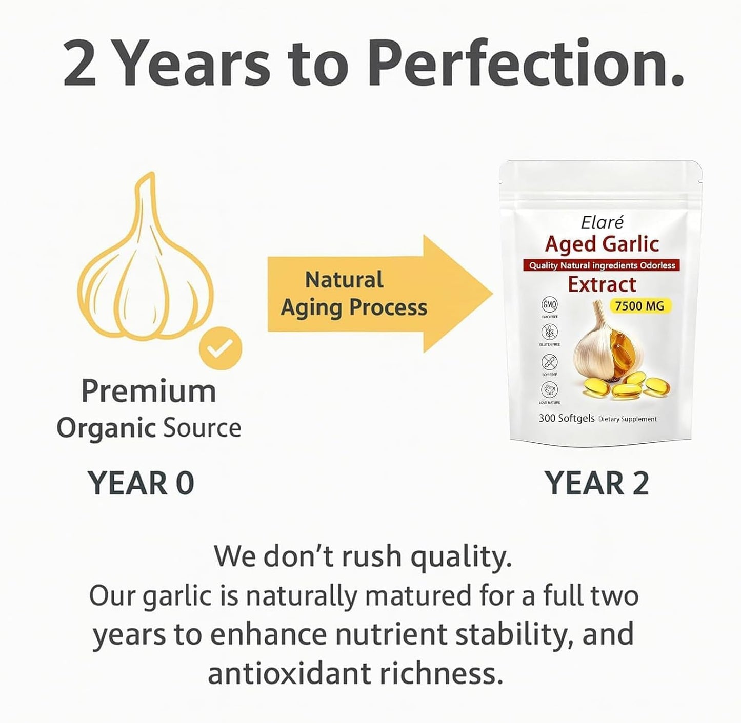 ELARE Aged Garlic Extract Capsules, Odorless Garlic 15:1 Extract Formula - 600 Count, Garlic Supplement, 2-Year Matured - PrimeBioHealth - canada supplements