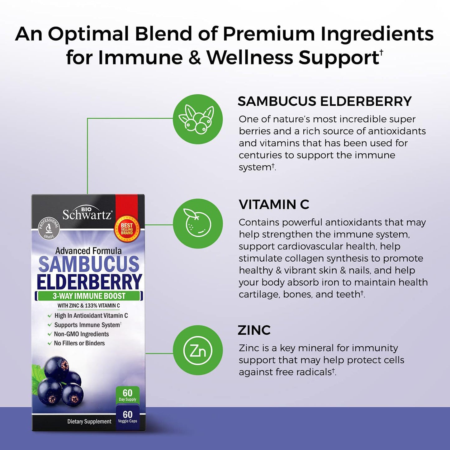 Elderberry Capsules with Zinc and Vitamin C for Adults - Immune Support Vitamins for Women and Men - Black Sambucus Elderberry Vitamin C and Zinc - PrimeBioHealth - canada supplements
