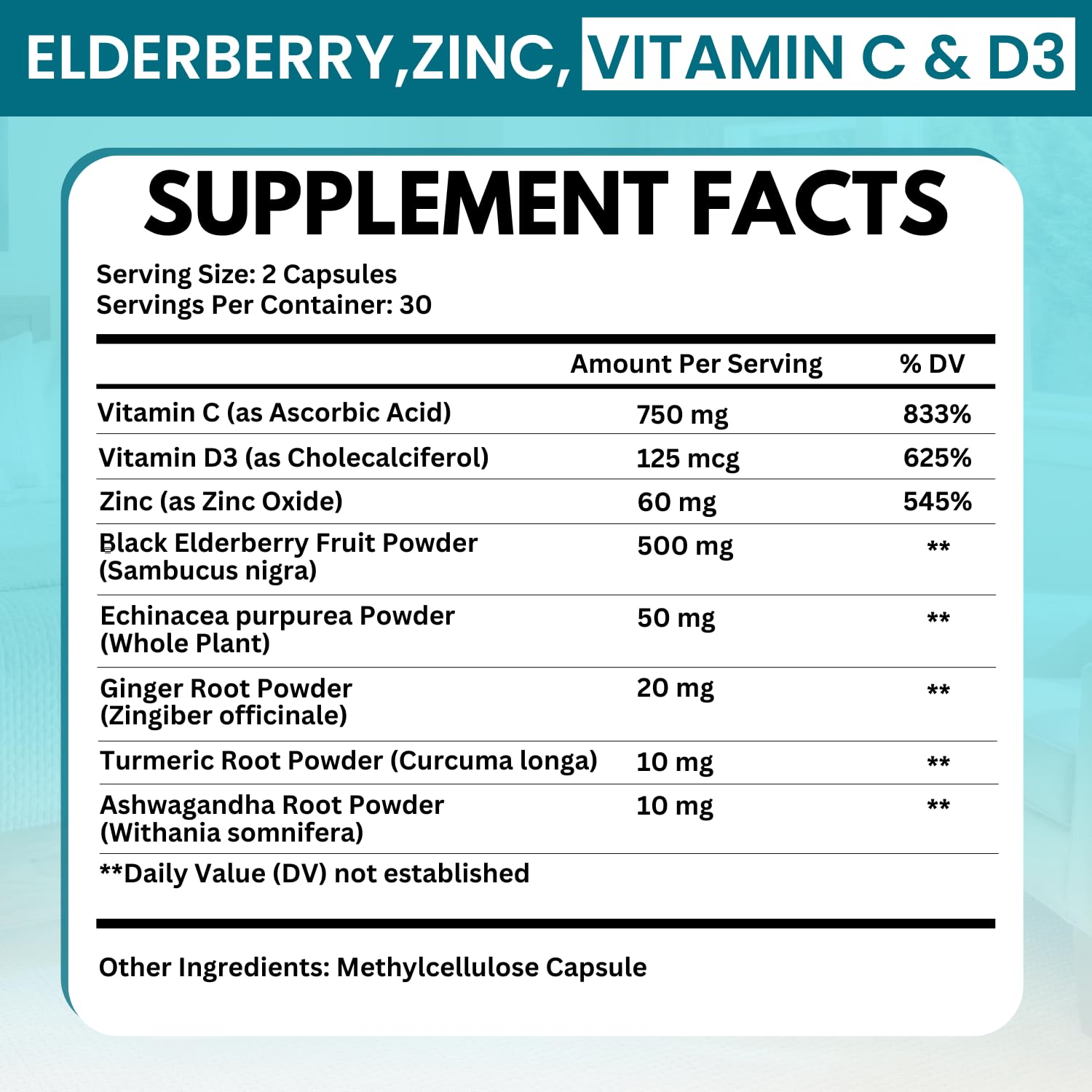 Elderberry Immune Support Supplement 8-in-1 Formula with Echinacea, Vitamin C & Zinc, Vitamin D 5000 IU, Turmeric, Ginger, Ashwagandha – 60 Capsules - PrimeBioHealth - canada supplements