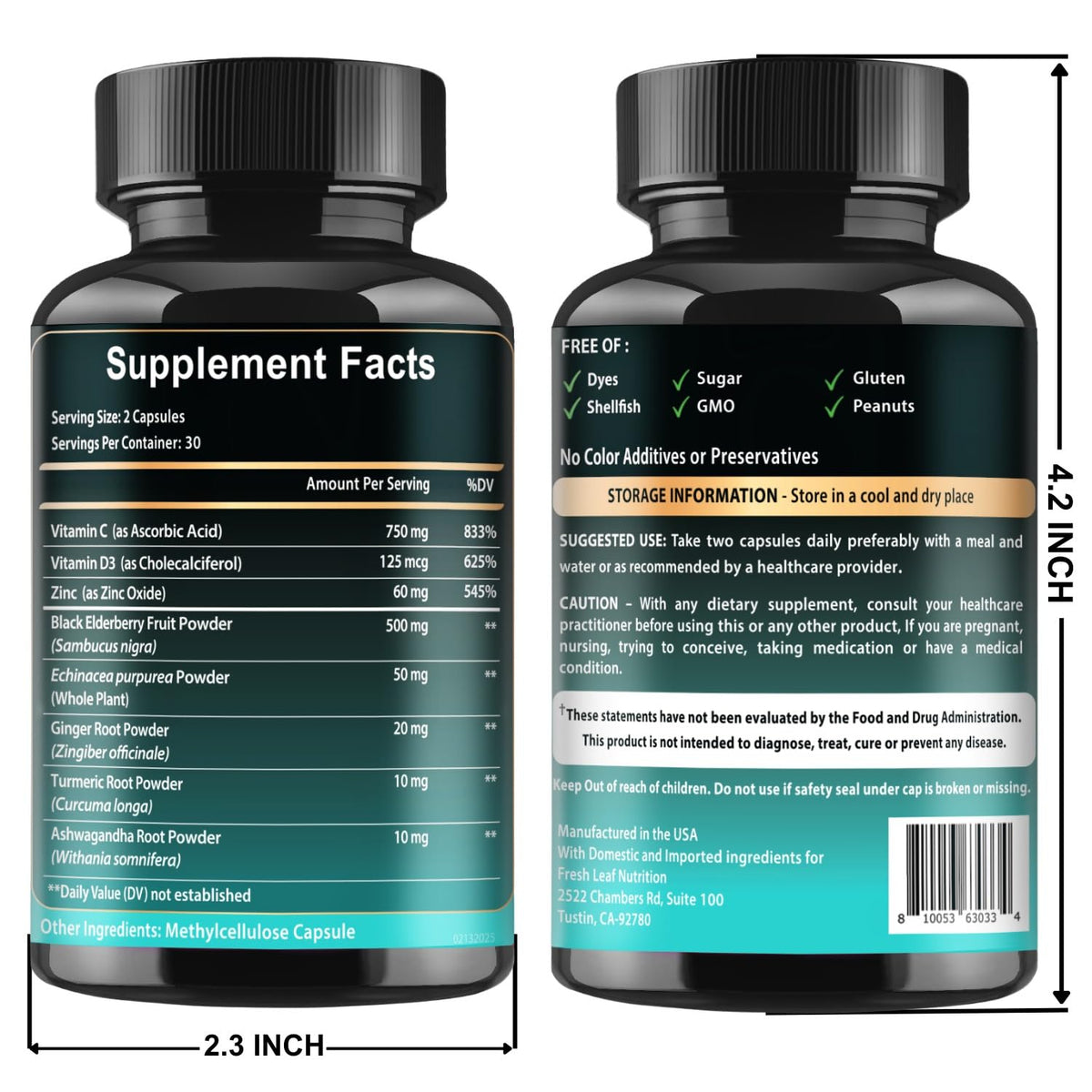 Elderberry Immune Support Supplement 8-in-1 Formula with Echinacea, Vitamin C & Zinc, Vitamin D 5000 IU, Turmeric, Ginger, Ashwagandha – 60 Capsules - PrimeBioHealth - canada supplements