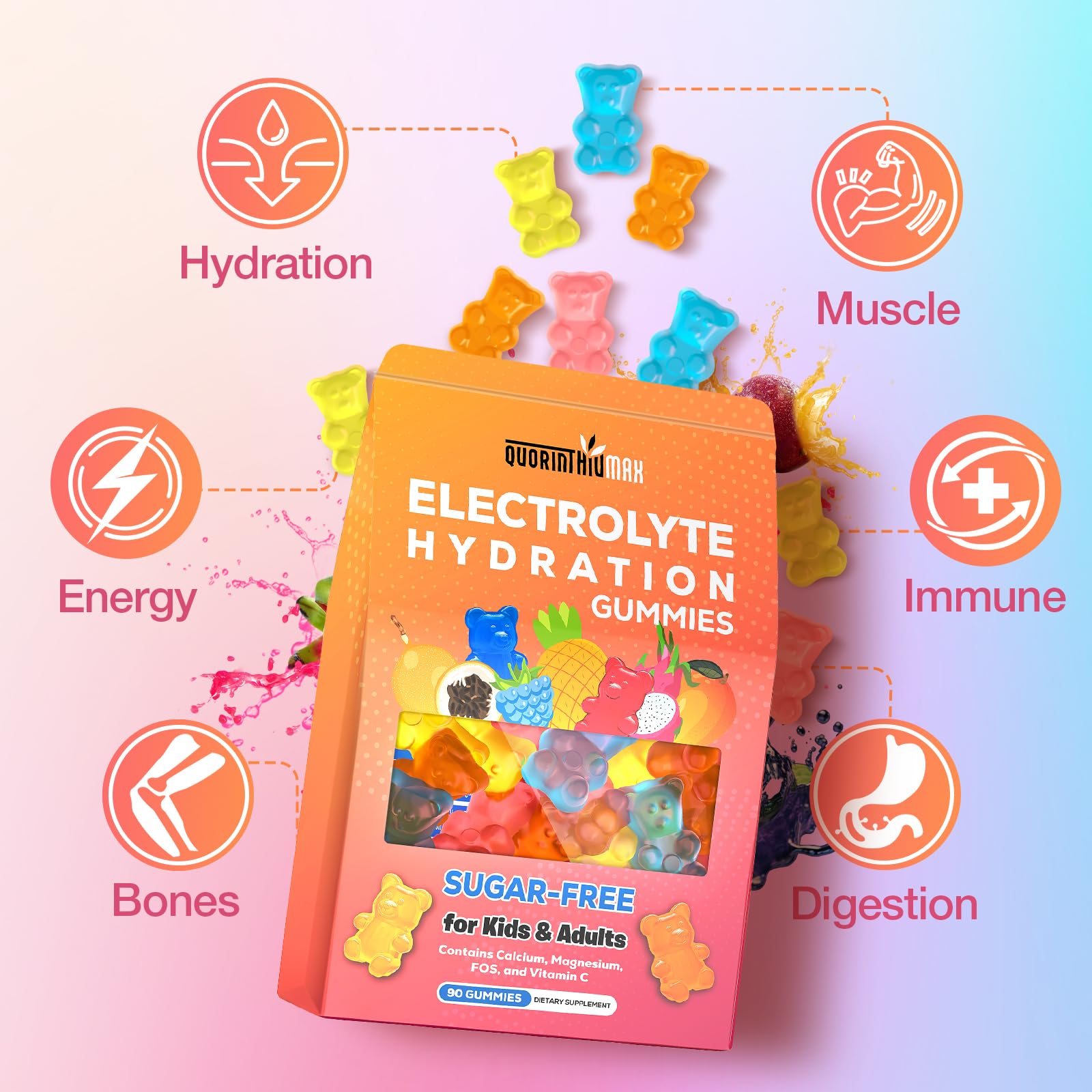 Electrolyte Gummies Sugar Free | Electrolyte Hydration Energy Gummies for Running & Sports - Energy Chews with Calcium & Vitamin C for Kids & Adults, - PrimeBioHealth - canada supplements