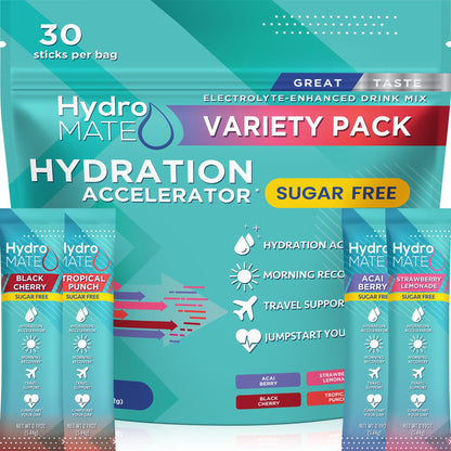 Electrolyte Powder Sugar-Free Hydration Packets Variety Pack HydroMATE 30 Sticks - PrimeBioHealth - canada supplements