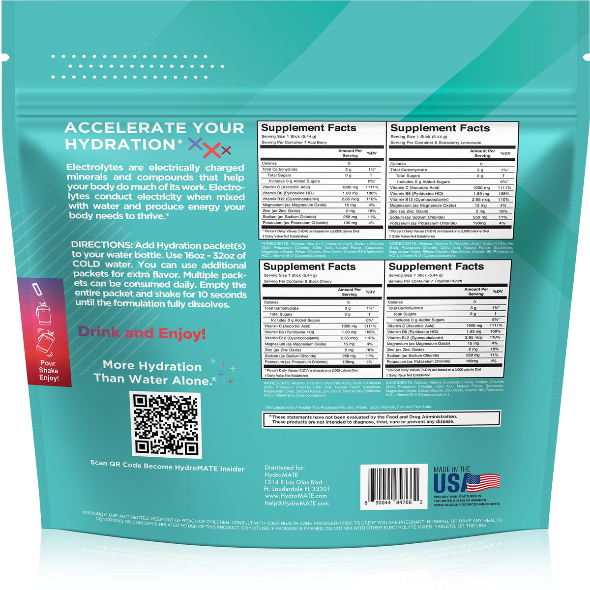 Electrolyte Powder Sugar-Free Hydration Packets Variety Pack HydroMATE 30 Sticks - PrimeBioHealth - canada supplements