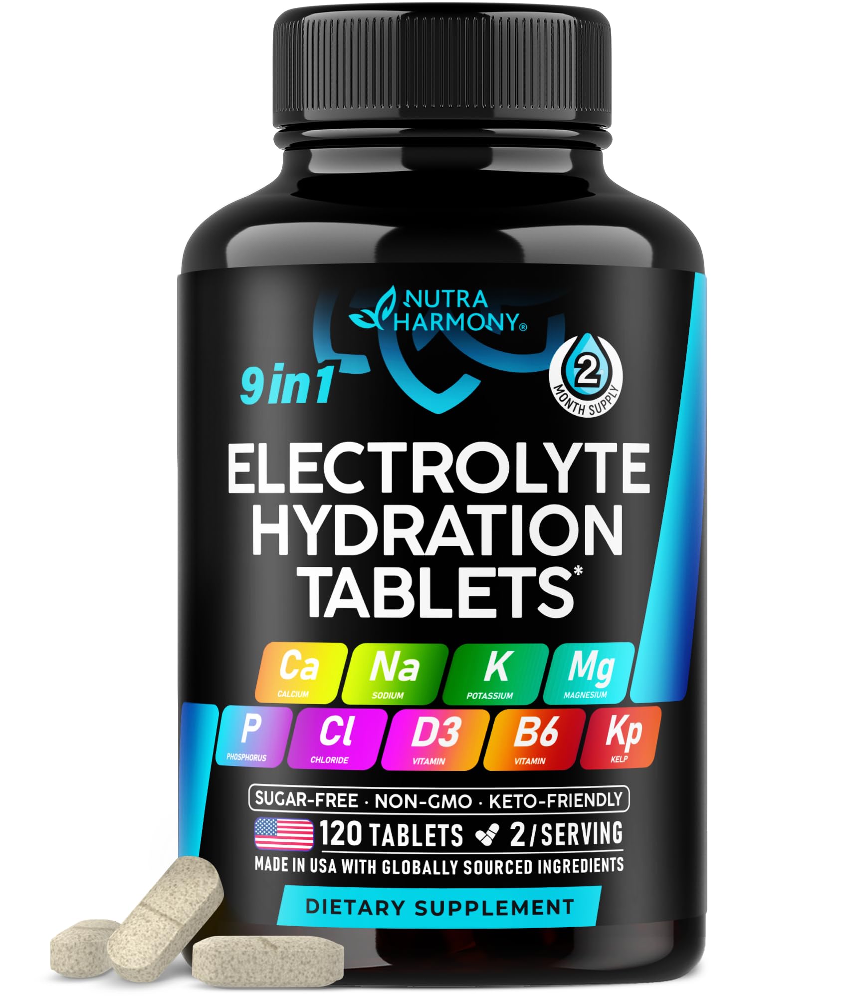 Electrolytes - Electrolyte Tablets with Magnesium, Sodium, Potassium, Chloride, Vitamins D3 & B6, Kelp Powder - Salt Pills - Made in USA - PrimeBioHealth - canada supplements