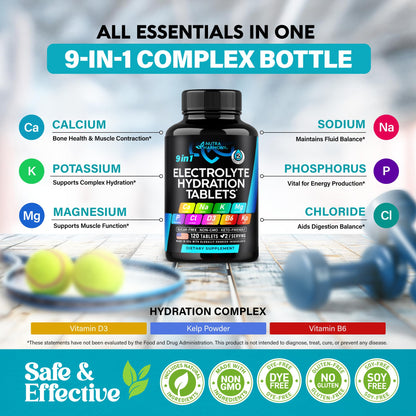 Electrolytes - Electrolyte Tablets with Magnesium, Sodium, Potassium, Chloride, Vitamins D3 & B6, Kelp Powder - Salt Pills - Made in USA - PrimeBioHealth - canada supplements