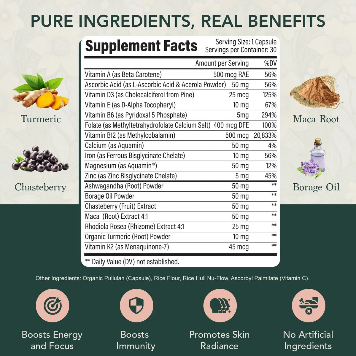 Elements of Life Multivitamin for Women – Daily Women’s Vitamins with MethyFolate, Organic Ingredients & Natural Supplements for Energy - PrimeBioHealth - canada supplements