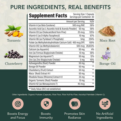 Elements of Life Multivitamin for Women – Daily Women’s Vitamins with MethyFolate, Organic Ingredients & Natural Supplements for Energy - PrimeBioHealth - canada supplements