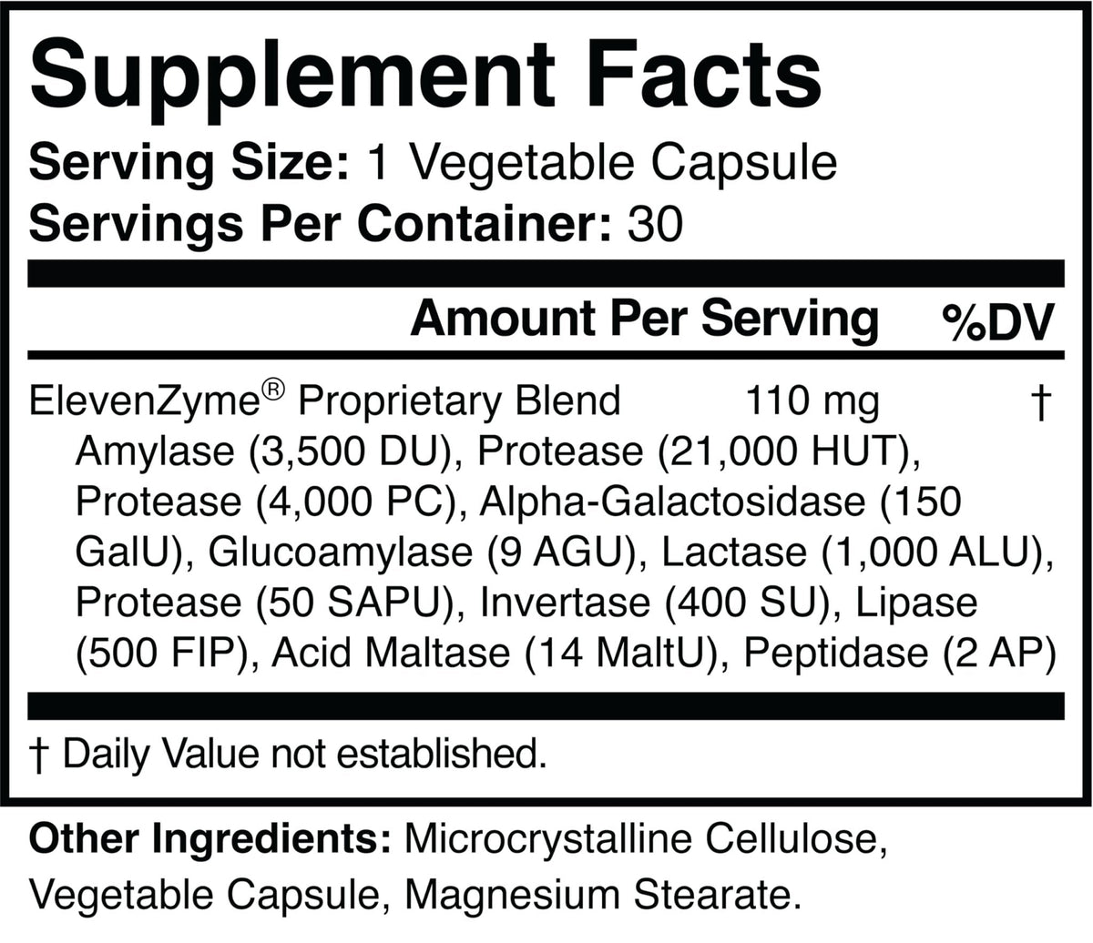 ElevenZyme - Natural Digestive Enzyme Supplement - Non-GMO, Vegan - PrimeBioHealth - canada supplements