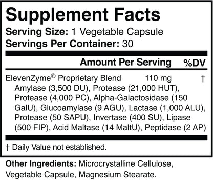 ElevenZyme - Natural Digestive Enzyme Supplement - Non-GMO, Vegan - PrimeBioHealth - canada supplements