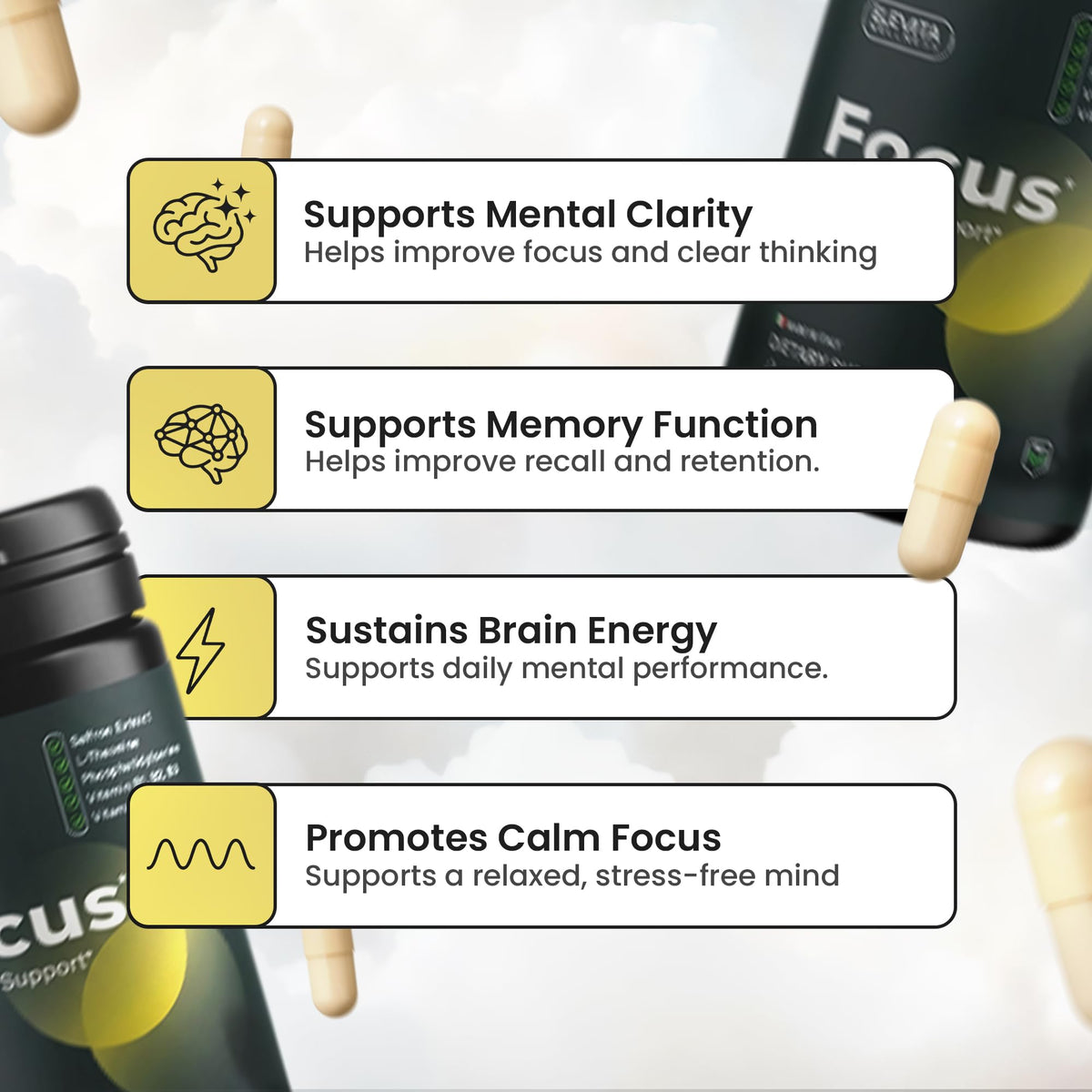 ELEVITA WELLNESS Focus Supplement (Made in Italy) | Premium Blend with L-Theanine, Lion's Mane & B Vitamins, Saffron and Vitamin D | Focus & Cognitive Support for Men & Women - PrimeBioHealth - canada supplements
