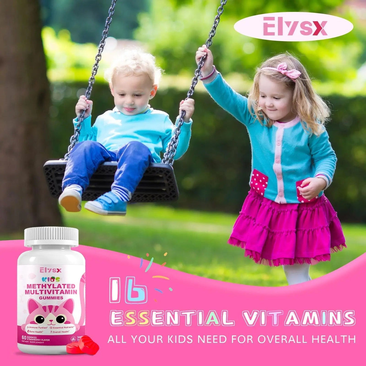 Elysx Kids Methylated Multivitamin Chewable Gummies, MTHFR Supplement with L Methylfolate, Magnesium, Biotin, Choline - PrimeBioHealth - canada supplements