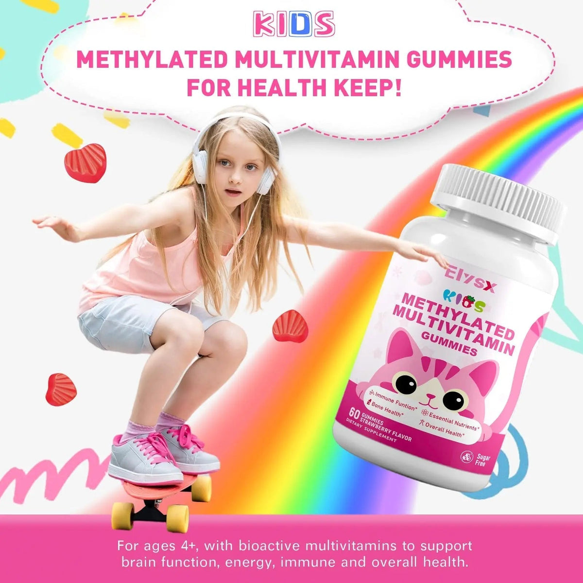 Elysx Kids Methylated Multivitamin Chewable Gummies, MTHFR Supplement with L Methylfolate, Magnesium, Biotin, Choline - PrimeBioHealth - canada supplements