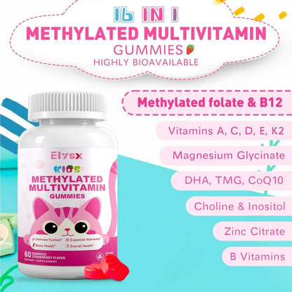 Elysx Kids Methylated Multivitamin Chewable Gummies, MTHFR Supplement with L Methylfolate, Magnesium, Biotin, Choline - PrimeBioHealth - canada supplements