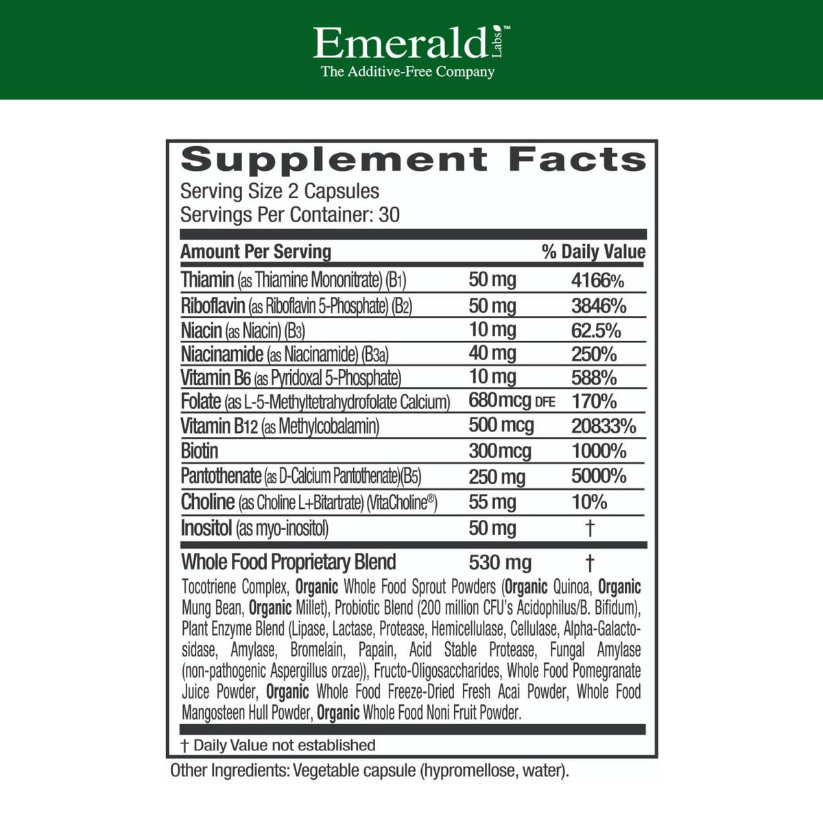 EMERALD LABS B-Healthy - Vegan Vitamin B Complex - Includes Methylated Folic Acid & Full Spectrum B Vitamins - Supports Immune, Brain & Heart Health* - 60 Vegetable Capsules - PrimeBioHealth - canada supplements