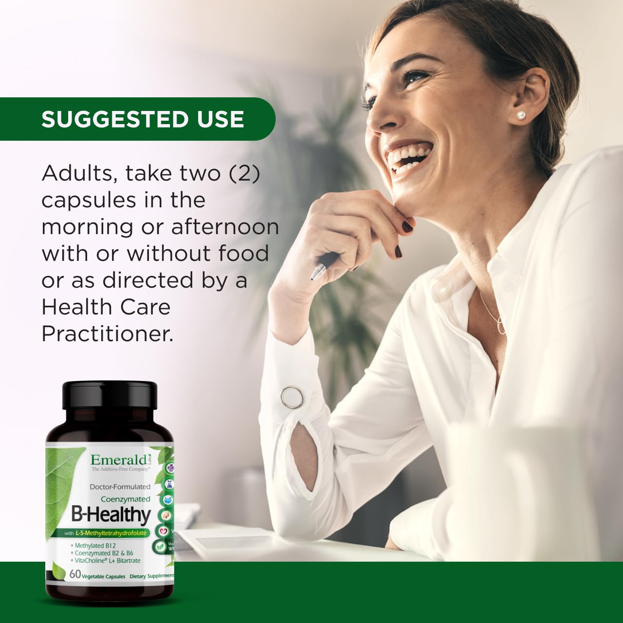 EMERALD LABS B-Healthy - Vegan Vitamin B Complex - Includes Methylated Folic Acid & Full Spectrum B Vitamins - Supports Immune, Brain & Heart Health* - 60 Vegetable Capsules - PrimeBioHealth - canada supplements
